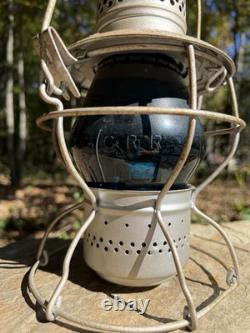 Antique Handlan ICRR Illinois Central Railroad Lantern Embossed Blue Globe