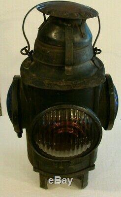 Antique Handlan Railroad Lantern New York Central System Blue & Amber 4 Way