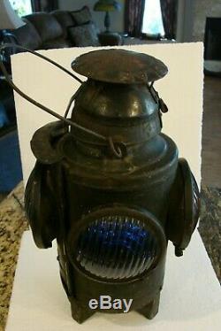 Antique Handlan Railroad Lantern New York Central System Blue & Amber 4 Way