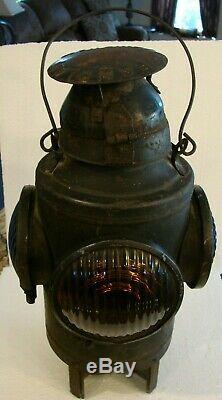 Antique Handlan Railroad Lantern New York Central System Blue & Amber 4 Way