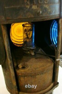 Antique Handlan Railroad Lantern New York Central System Blue & Amber 4 Way