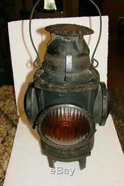 Antique Handlan Railroad Lantern New York Central System Blue & Amber 4 Way