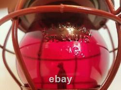 Antique Hanlan St. Louis Atlanta Gas Co Red Globe Railroad Lantern embossed