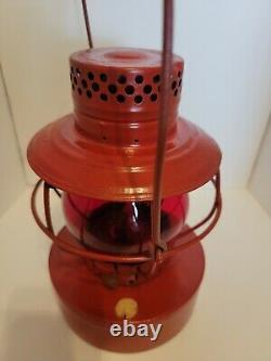 Antique Hanlan St. Louis Atlanta Gas Co Red Globe Railroad Lantern embossed