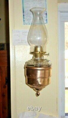 Antique Heavy Brass Bracket Railway Car Glass Oil Lamp