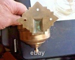 Antique Heavy Brass Bracket Railway Car Glass Oil Lamp