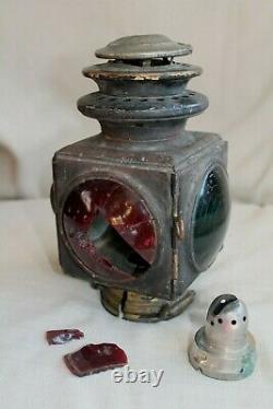 Antique Indiana Lamp Co Connorsville Buggy Railroad Lamp Light Lantern 3 Lens