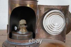 Antique Japanese Copper Bullseye Railway Boat Lantern Police Signal Oil Lamp 13