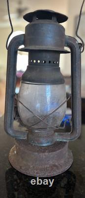 Antique Kerosene Lantern c. 1900 Rustic Barn Railroad Style w Glass Globe