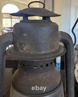 Antique Kerosene Lantern c. 1900 Rustic Barn Railroad Style w Glass Globe