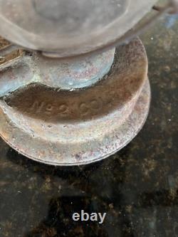 Antique Kerosene Lantern c. 1900 Rustic Barn Railroad Style w Glass Globe