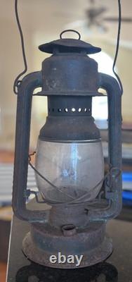 Antique Kerosene Lantern c. 1900 Rustic Barn Railroad Style w Glass Globe