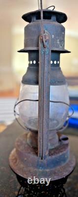Antique Kerosene Lantern c. 1900 Rustic Barn Railroad Style w Glass Globe