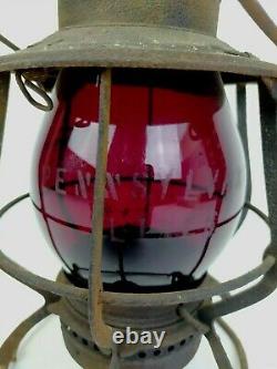Antique Keystone Pennsylvania Lines Red Glass Globe Casey Railroad Lantern Rare