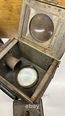 Antique Large British Railway Lantern Twin Bulls-Eye Lenses 19 Tall