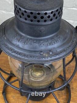 Antique NY, NH & H Railroad Lantern, Adams & Westlake, Embossed Globe, No Cracks
