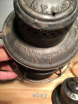 Antique New York Central Dietz No-6 Bell Bottom Railroad Lantern with B&A RR Globe