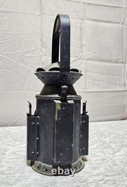 Antique O. E. &S. Signal Lantern Industrial Hand Lantern Riveted Steel Vintage