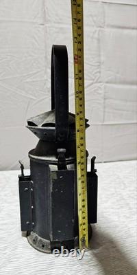Antique O. E. &S. Signal Lantern Industrial Hand Lantern Riveted Steel Vintage