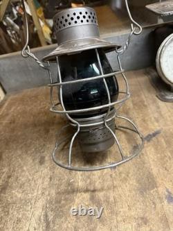Antique Old Rare Rayo No 39 WB Railroad RR Oil Lantern Lamp Green Teal Globe USA