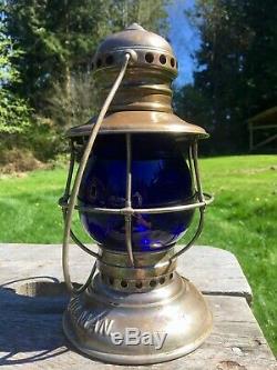 Antique PULLMAN Railroad Lantern with Cobalt Blue Corning Globe A&W Q3 1800's