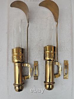 Antique Pair 1907 Railroad Candle Lamps withGlass Wall Mounted with Smoke Shield