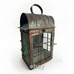 Antique Patinated Metal & Glass Marine Or Railroad Lantern Lamp