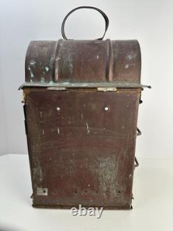 Antique Patinated Metal & Glass Marine Or Railroad Lantern Lamp