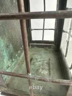 Antique Patinated Metal & Glass Marine Or Railroad Lantern Lamp