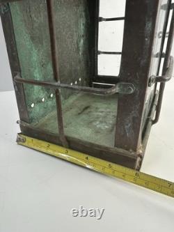 Antique Patinated Metal & Glass Marine Or Railroad Lantern Lamp