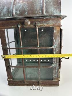 Antique Patinated Metal & Glass Marine Or Railroad Lantern Lamp