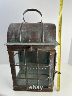 Antique Patinated Metal & Glass Marine Or Railroad Lantern Lamp
