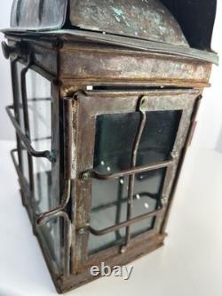 Antique Patinated Metal & Glass Marine Or Railroad Lantern Lamp