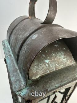 Antique Patinated Metal & Glass Marine Or Railroad Lantern Lamp