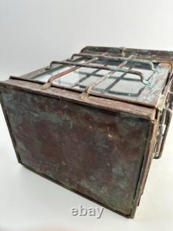 Antique Patinated Metal & Glass Marine Or Railroad Lantern Lamp