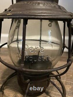 Antique Pere Marquette Railroad Train Tall Globe Lantern With Clear Cast Globe