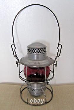 Antique ROCK ISLAND Railroad Lantern Oil Lamp Red Globe Adams & Westlake 1920s