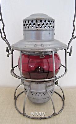 Antique ROCK ISLAND Railroad Lantern Oil Lamp Red Globe Adams & Westlake 1920s