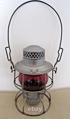 Antique ROCK ISLAND Railroad Lantern Oil Lamp Red Globe Adams & Westlake 1920s