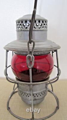 Antique ROCK ISLAND Railroad Lantern Oil Lamp Red Globe Adams & Westlake 1920s