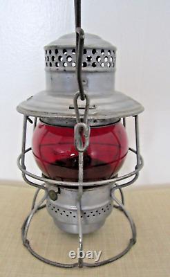 Antique ROCK ISLAND Railroad Lantern Oil Lamp Red Globe Adams & Westlake 1920s