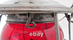 Antique ROCK ISLAND Railroad Lantern Oil Lamp Red Globe Adams & Westlake 1920s