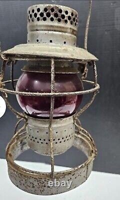 Antique RR Handlan 1897 railroad lantern with red cast NYC RR globe