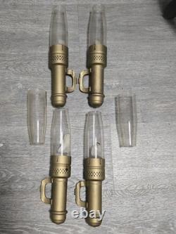Antique Railroad Caboose Wall Sconce Lamps Set Of 4 And 2 Extra Pyrex Glass