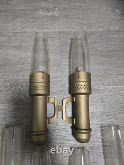 Antique Railroad Caboose Wall Sconce Lamps Set Of 4 And 2 Extra Pyrex Glass