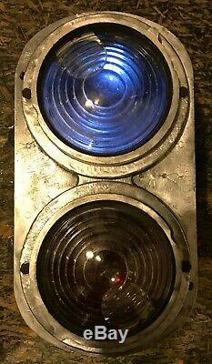 Antique Railroad Crossing Signal, Rare Lunar White Double Light Aluminium Base