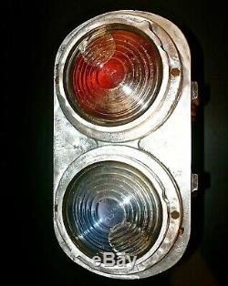 Antique Railroad Crossing Signal, Rare Lunar White Double Light Aluminium Base