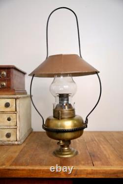 Antique Railroad Lantern Oil Lamp Country Store hanging Light vintage brass old