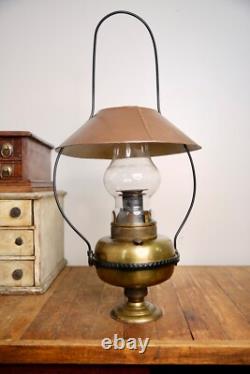 Antique Railroad Lantern Oil Lamp Country Store hanging Light vintage brass old