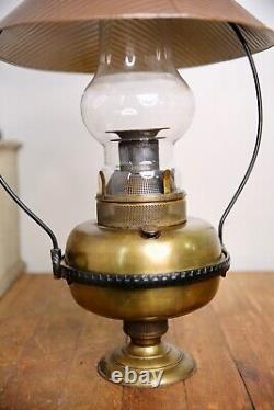 Antique Railroad Lantern Oil Lamp Country Store hanging Light vintage brass old